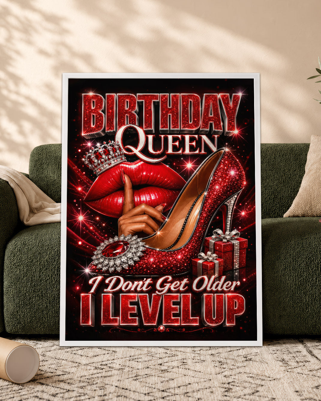 Birthday Queen Canvas - Black Woman Level Up Birthday Wall Art