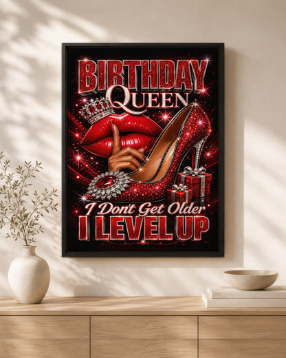 Birthday Queen Canvas - Black Woman Level Up Birthday Wall Art