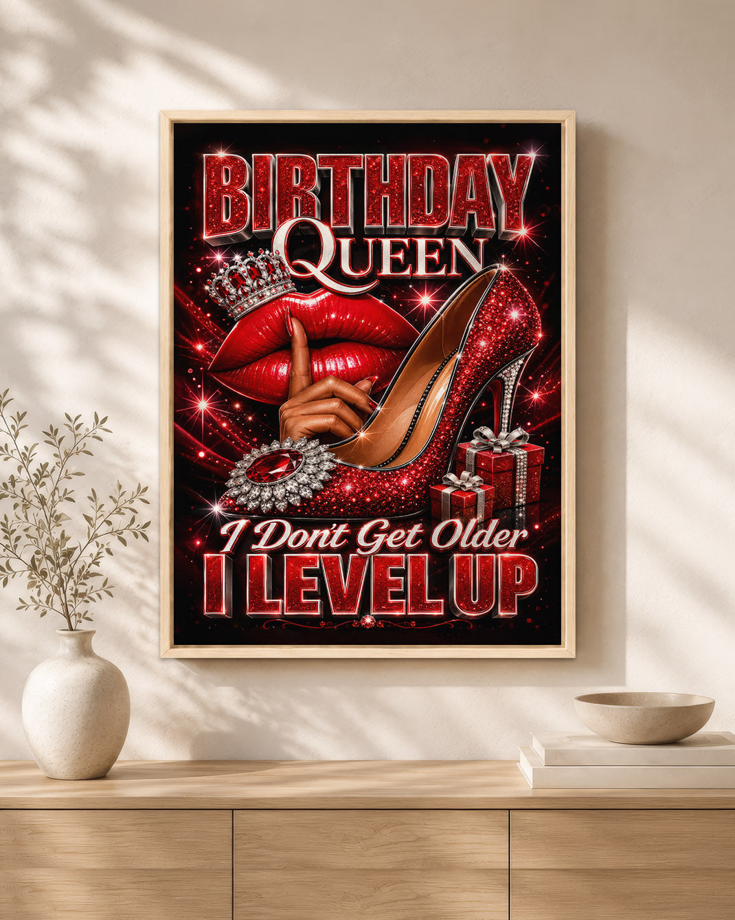 Birthday Queen Canvas - Black Woman Level Up Birthday Wall Art