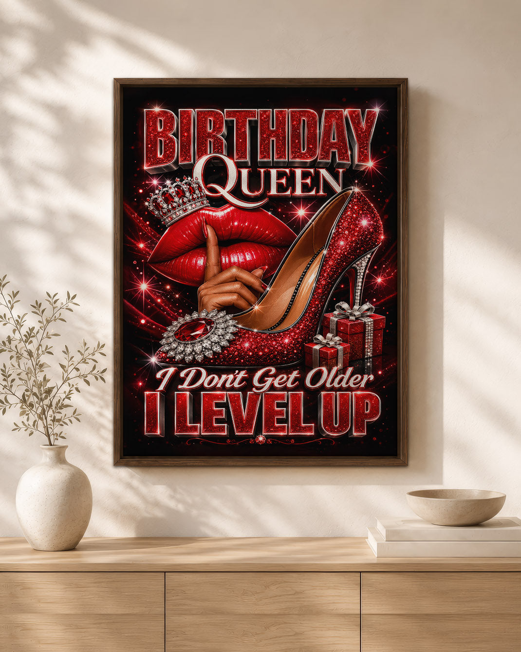 Birthday Queen Canvas - Black Woman Level Up Birthday Wall Art