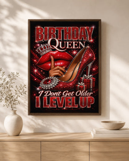 Birthday Queen Canvas - Black Woman Level Up Birthday Wall Art
