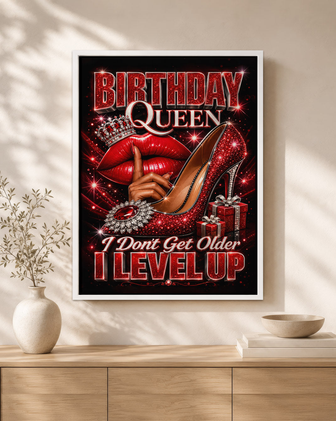 Birthday Queen Canvas - Black Woman Level Up Birthday Wall Art