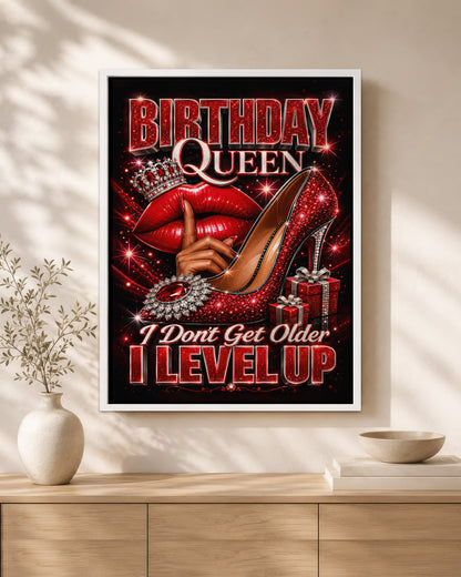 Birthday Queen Canvas - Black Woman Level Up Birthday Wall Art