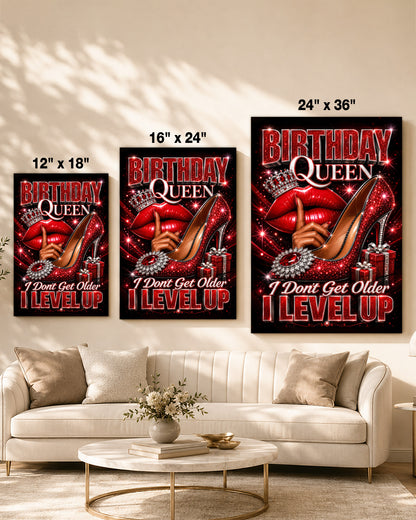 Birthday Queen Canvas - Black Woman Level Up Birthday Wall Art