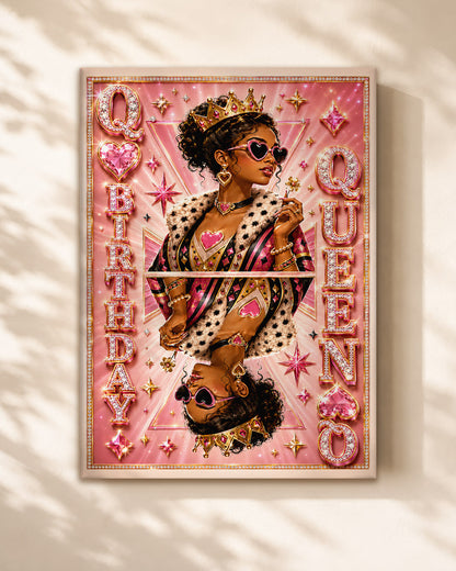 Teen Black Queen Birthday Canvas - Pink Glam Birthday Wall Art