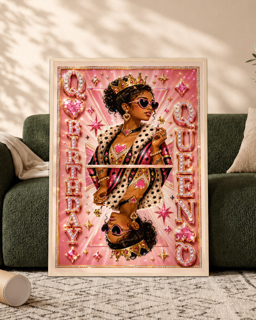Teen Black Queen Birthday Canvas - Pink Glam Birthday Wall Art