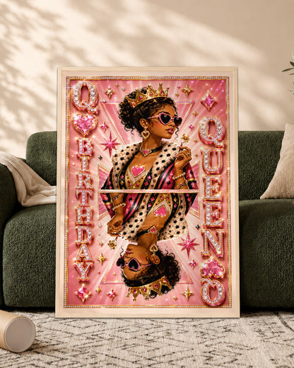 Teen Black Queen Birthday Canvas - Pink Glam Birthday Wall Art