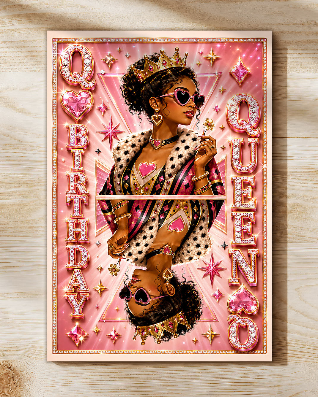 Teen Black Queen Birthday Canvas - Pink Glam Birthday Wall Art