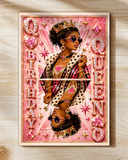 Teen Black Queen Birthday Canvas - Pink Glam Birthday Wall Art