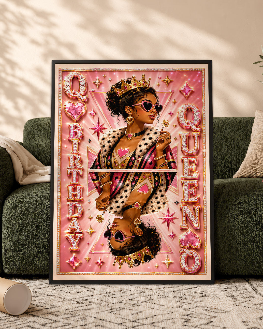 Teen Black Queen Birthday Canvas - Pink Glam Birthday Wall Art