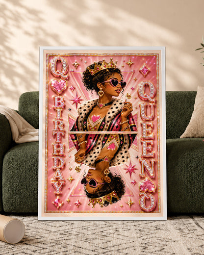 Teen Black Queen Birthday Canvas - Pink Glam Birthday Wall Art