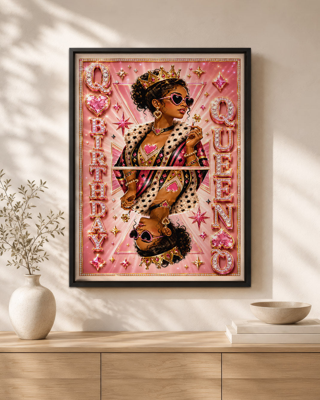 Teen Black Queen Birthday Canvas - Pink Glam Birthday Wall Art