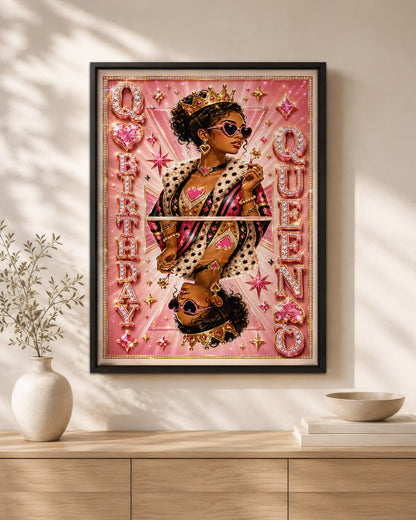 Teen Black Queen Birthday Canvas - Pink Glam Birthday Wall Art