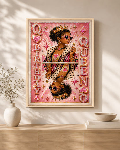 Teen Black Queen Birthday Canvas - Pink Glam Birthday Wall Art