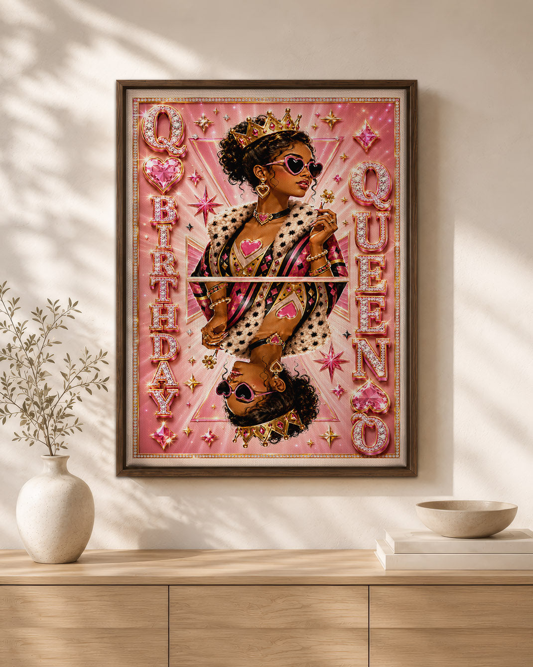 Teen Black Queen Birthday Canvas - Pink Glam Birthday Wall Art