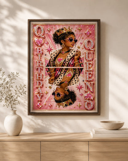 Teen Black Queen Birthday Canvas - Pink Glam Birthday Wall Art