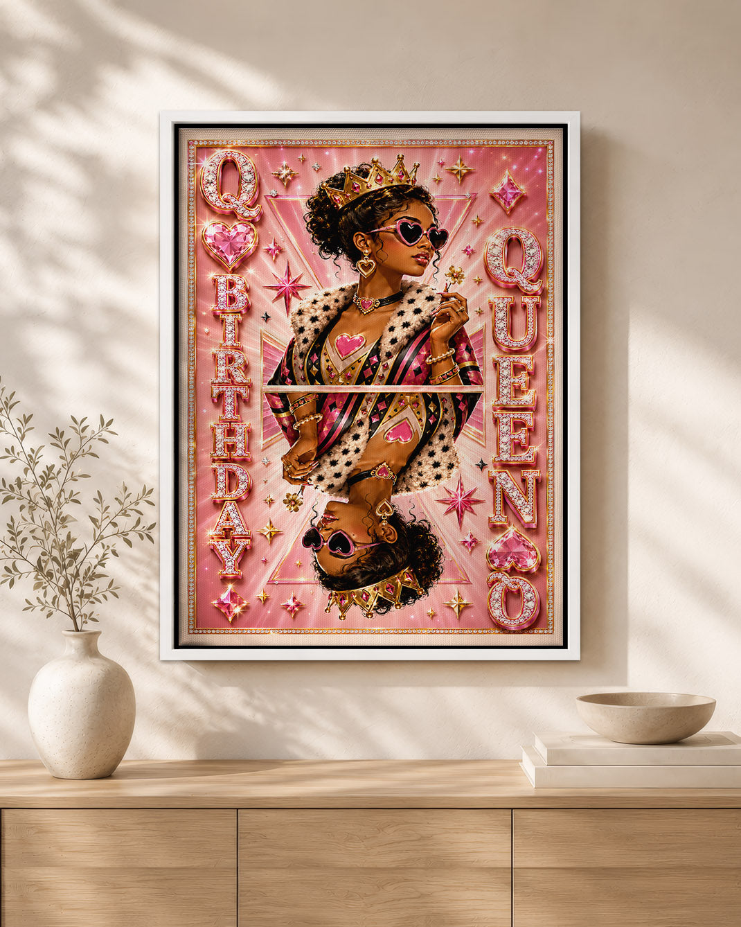 Teen Black Queen Birthday Canvas - Pink Glam Birthday Wall Art