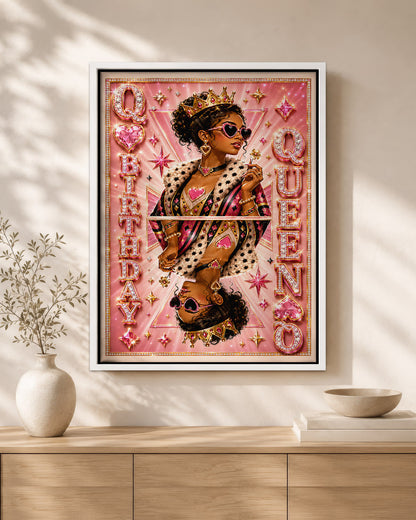 Teen Black Queen Birthday Canvas - Pink Glam Birthday Wall Art