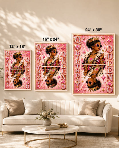 Teen Black Queen Birthday Canvas - Pink Glam Birthday Wall Art