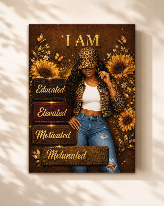 I Am Educated Elevated Motivated Melanated – Black Woman Empowerment Canvas