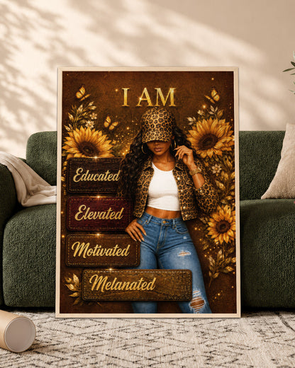 I Am Educated Elevated Motivated Melanated – Black Woman Empowerment Canvas