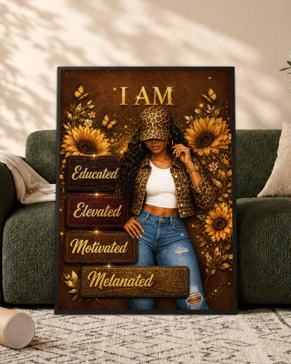 I Am Educated Elevated Motivated Melanated – Black Woman Empowerment Canvas