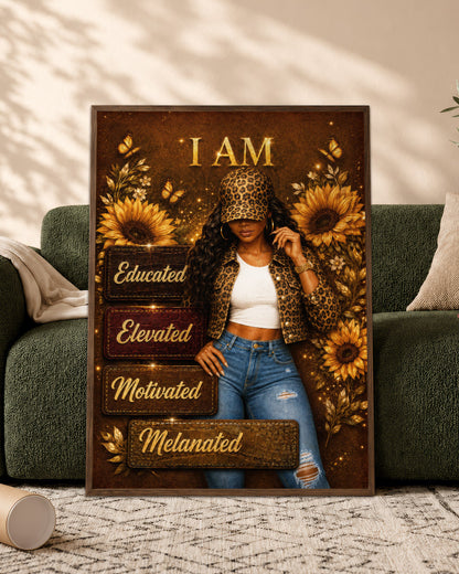 I Am Educated Elevated Motivated Melanated – Black Woman Empowerment Canvas