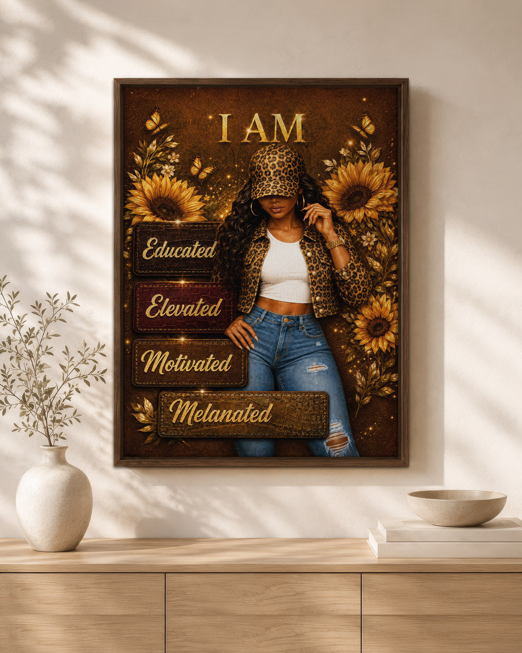 I Am Educated Elevated Motivated Melanated – Black Woman Empowerment Canvas