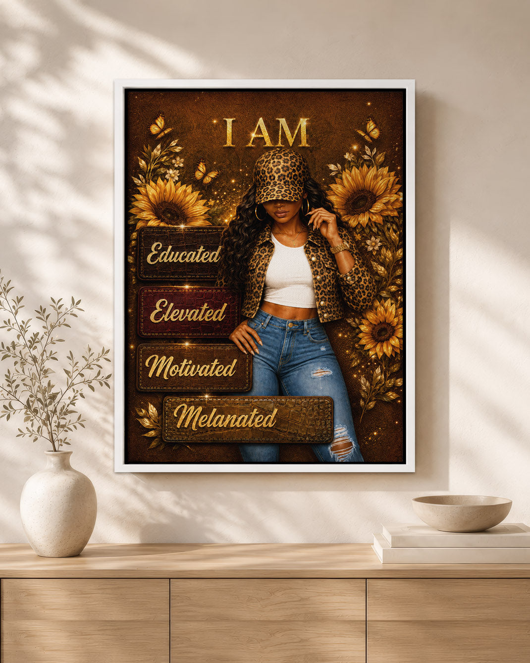 I Am Educated Elevated Motivated Melanated – Black Woman Empowerment Canvas