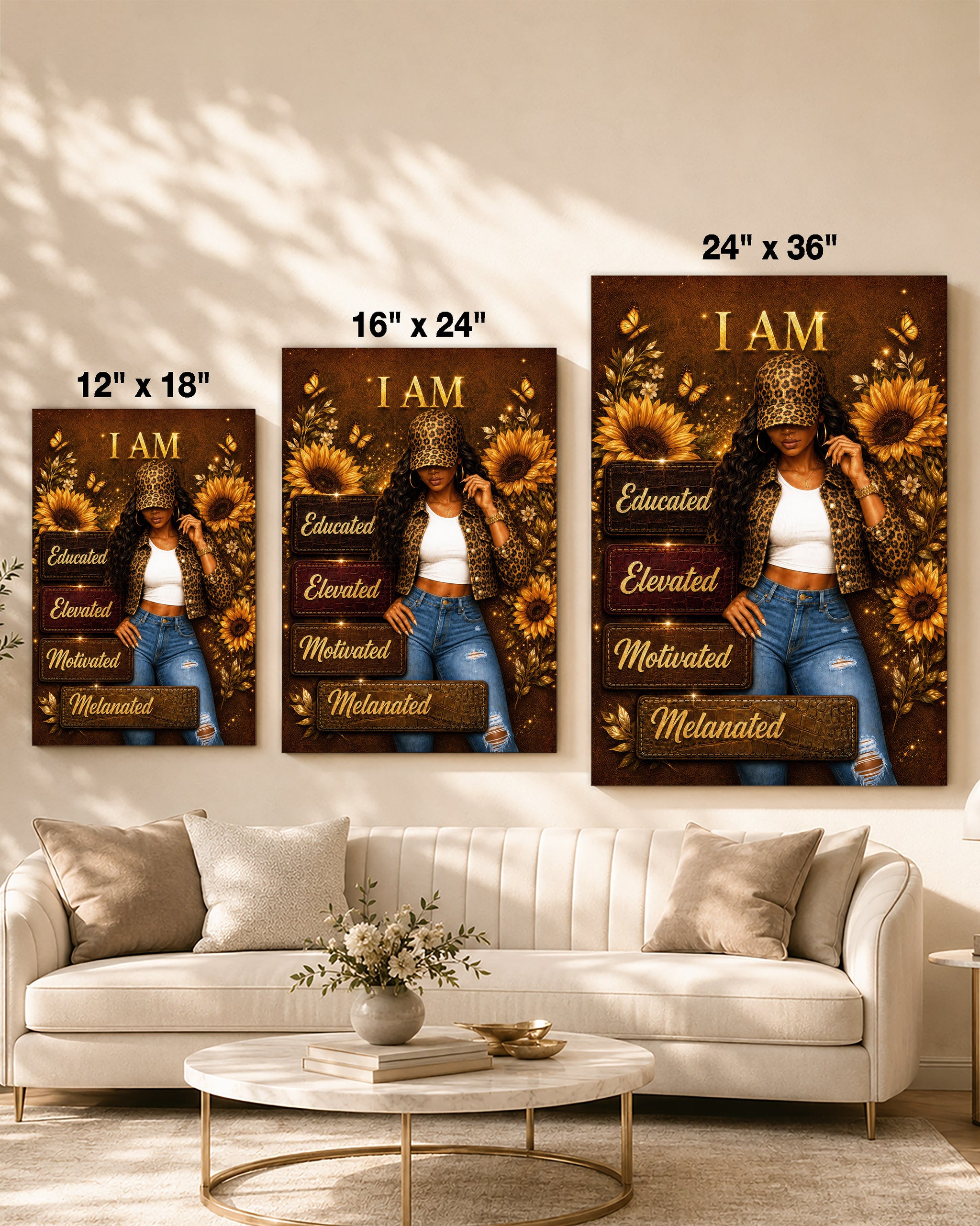 I Am Educated Elevated Motivated Melanated – Black Woman Empowerment Canvas