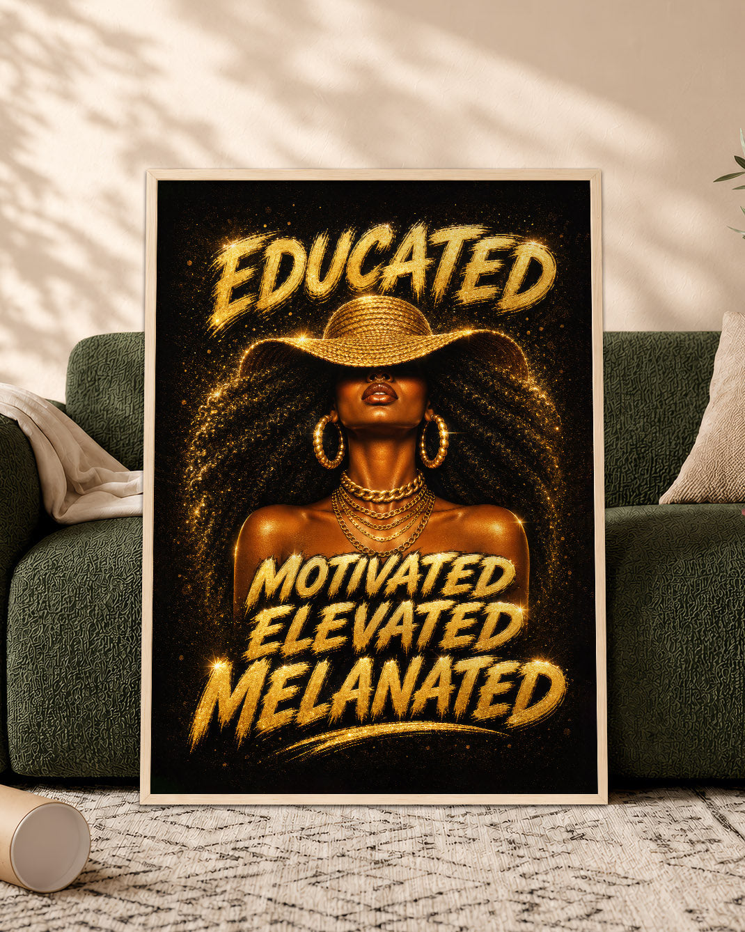 Melanated & Unstoppable Black Woman Wall Art – Educated Motivated Elevated Decor