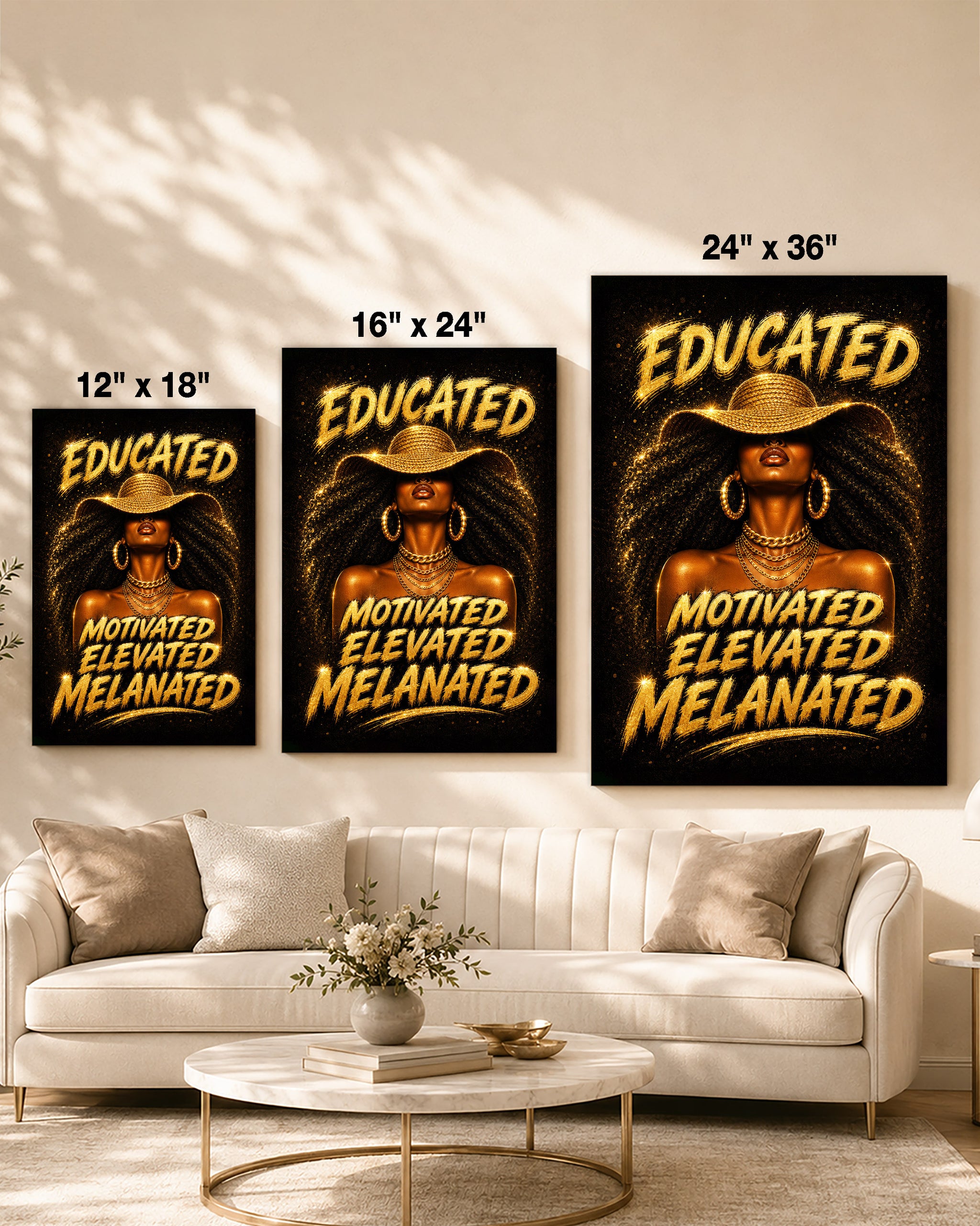 Melanated & Unstoppable Black Woman Wall Art – Educated Motivated Elevated Decor