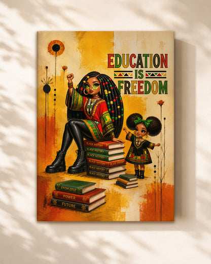 Education Is Freedom Black Woman Wall Art – Black History & Empowerment Decor