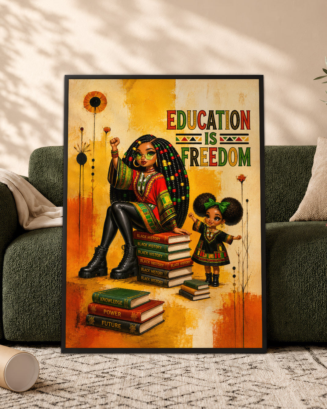 Education Is Freedom Black Woman Wall Art – Black History & Empowerment Decor