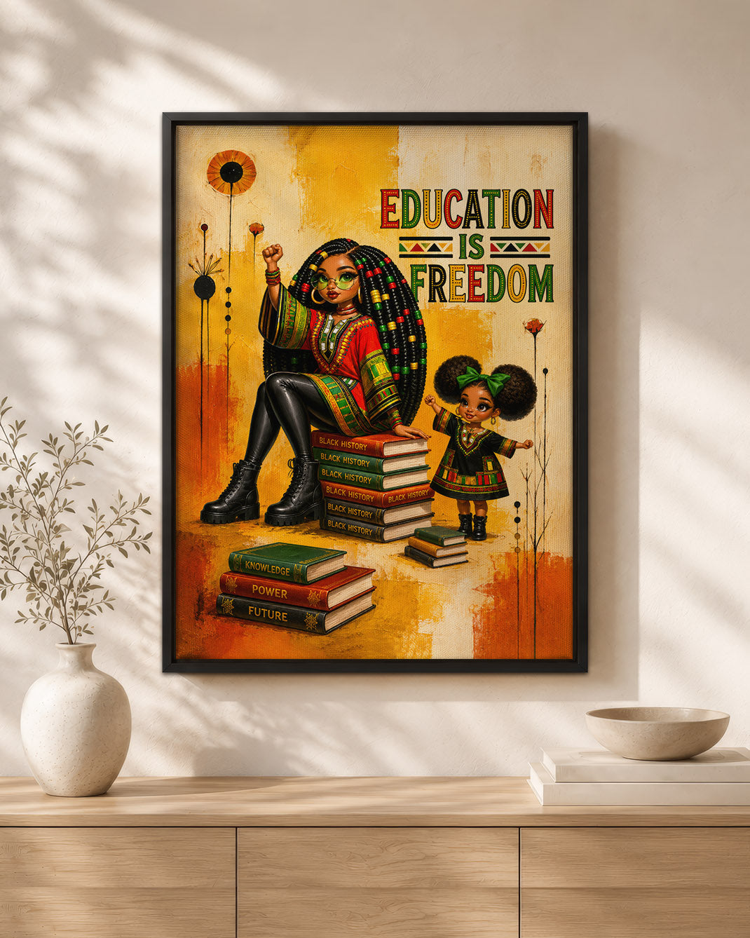 Education Is Freedom Black Woman Wall Art – Black History & Empowerment Decor