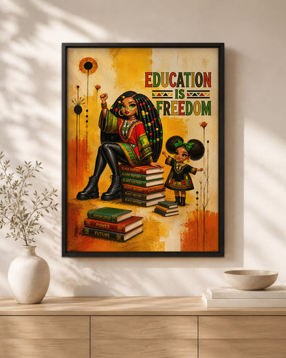 Education Is Freedom Black Woman Wall Art – Black History & Empowerment Decor