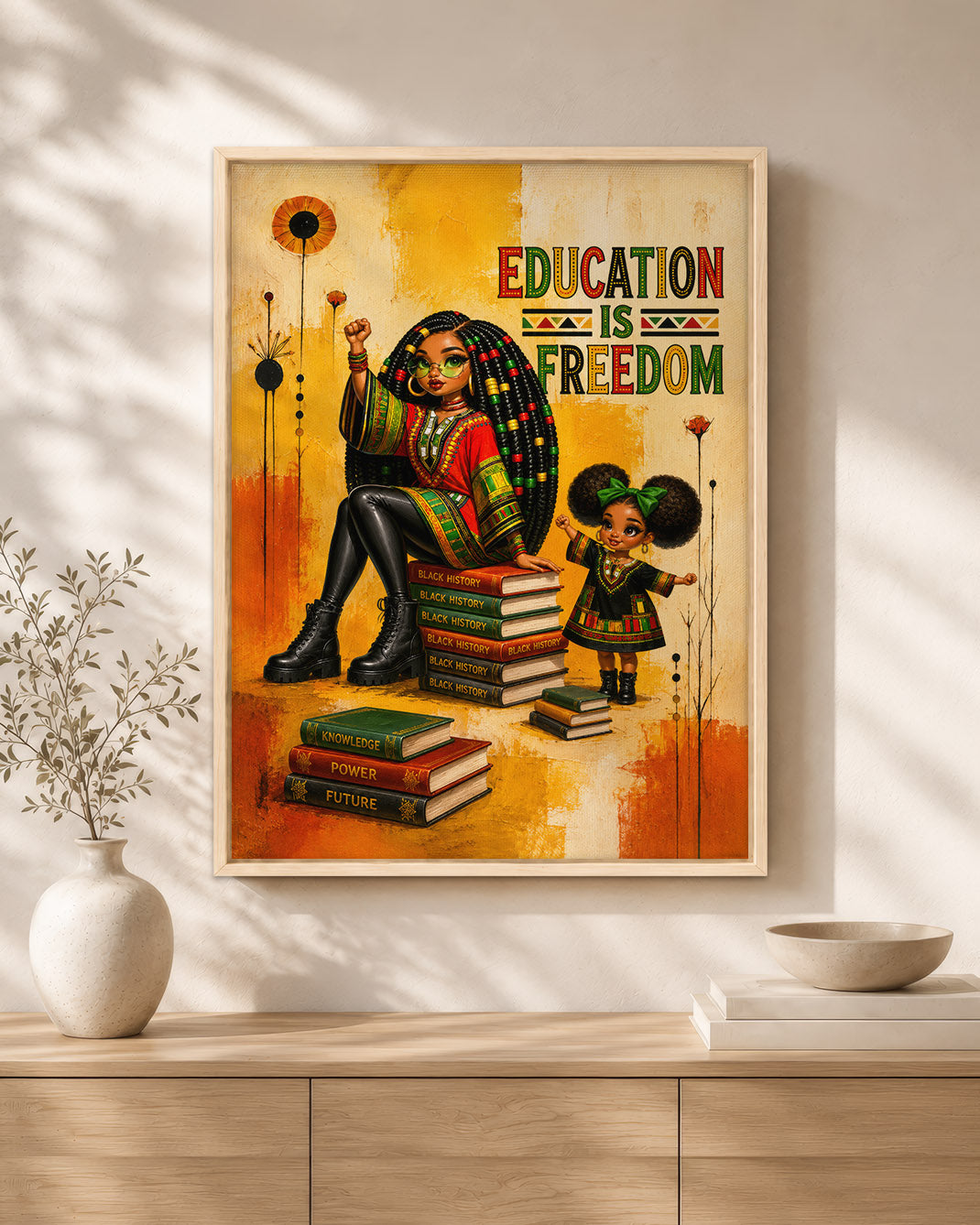 Education Is Freedom Black Woman Wall Art – Black History & Empowerment Decor