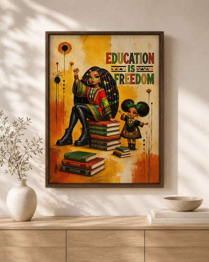 Education Is Freedom Black Woman Wall Art – Black History & Empowerment Decor