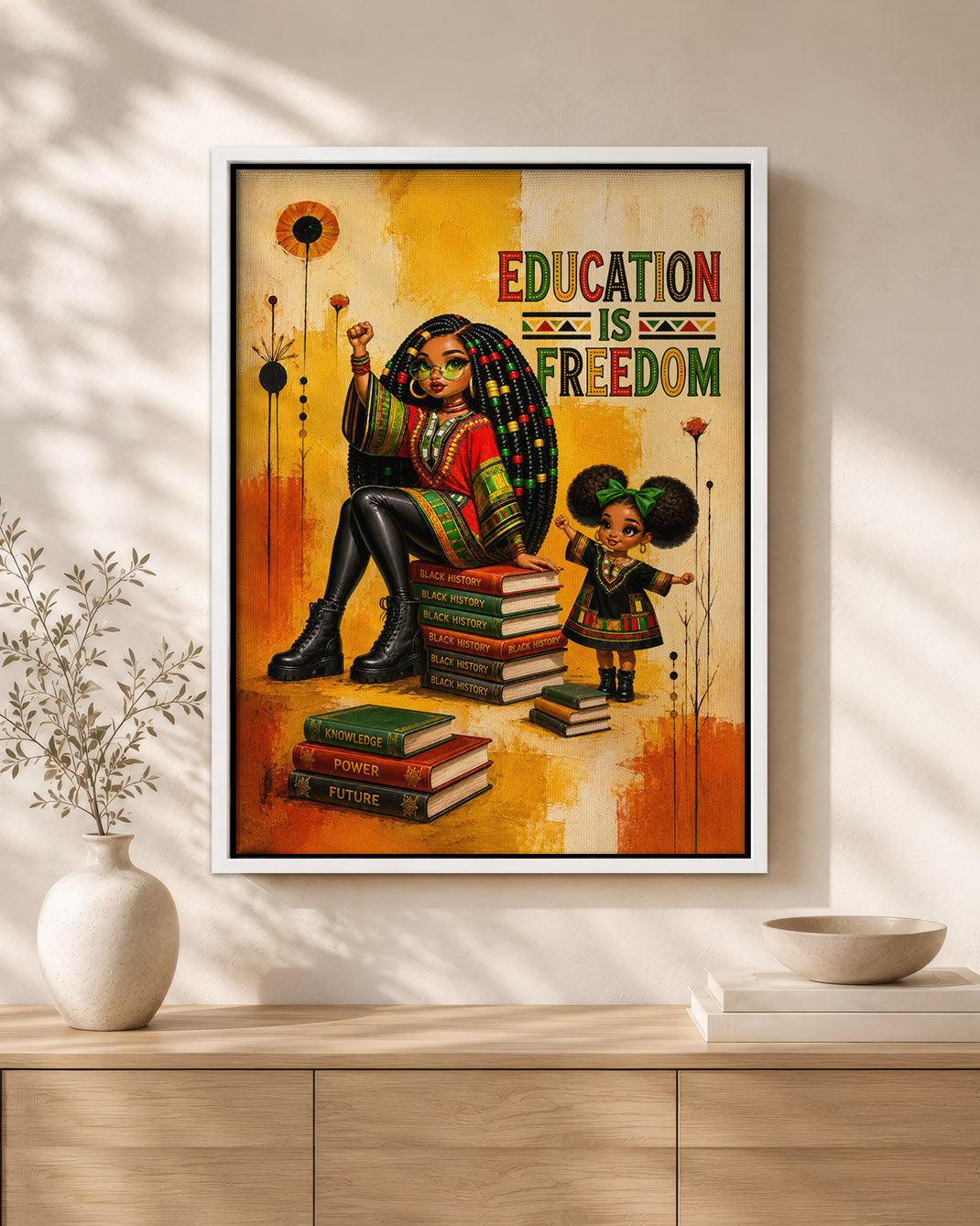 Education Is Freedom Black Woman Wall Art – Black History & Empowerment Decor