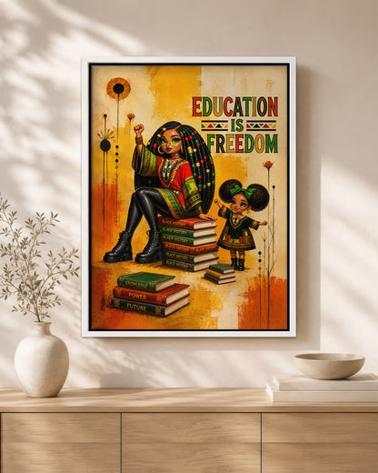 Education Is Freedom Black Woman Wall Art – Black History & Empowerment Decor