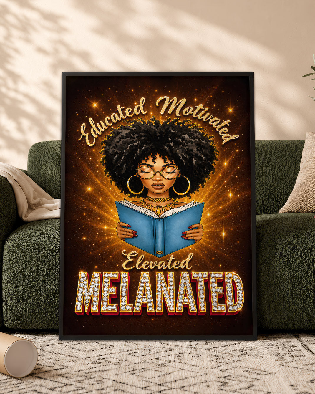 Melanated Mindset Black Woman Wall Art – Educated Motivated Elevated Decor