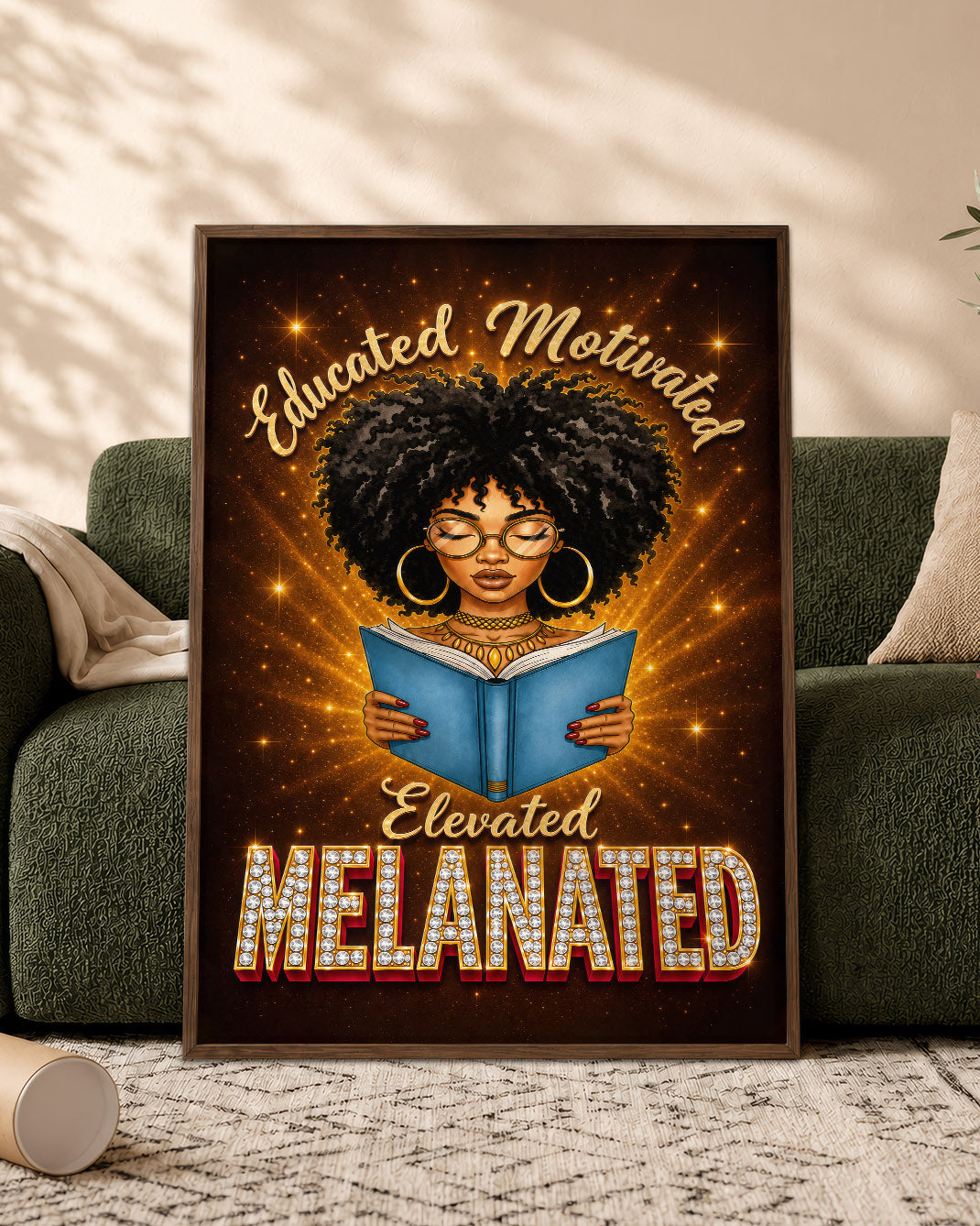 Melanated Mindset Black Woman Wall Art – Educated Motivated Elevated Decor