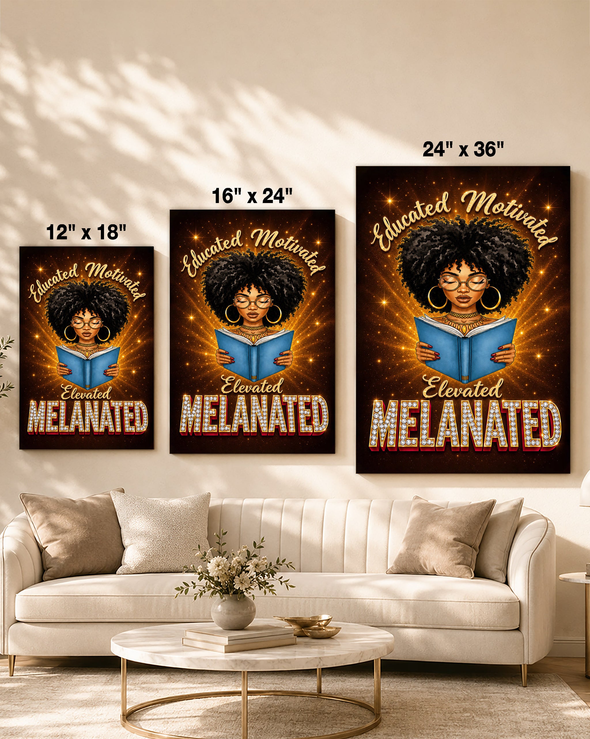 Melanated Mindset Black Woman Wall Art – Educated Motivated Elevated Decor
