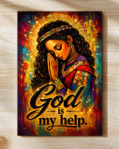 Black Woman Praying Canvas Art - "God Is My Help" Christian Wall Decor for Black Women
