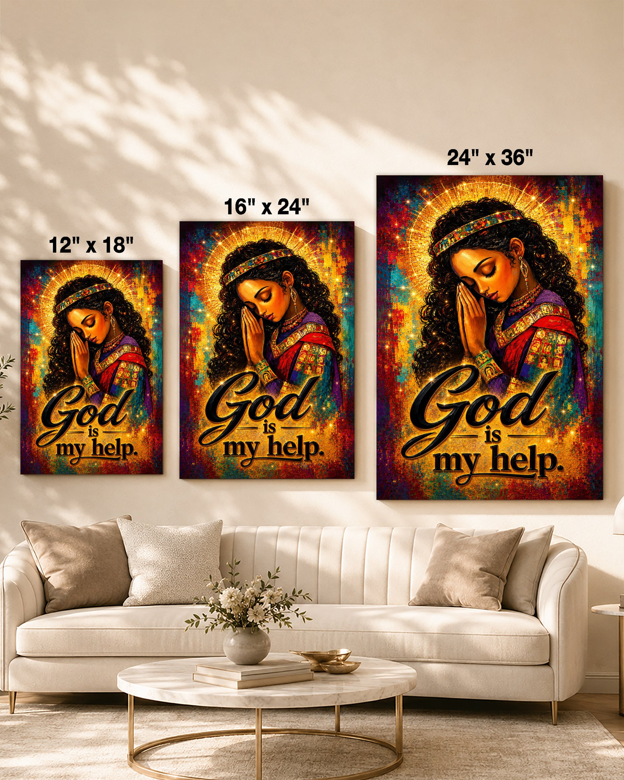 Black Woman Praying Canvas Art - "God Is My Help" Christian Wall Decor for Black Women