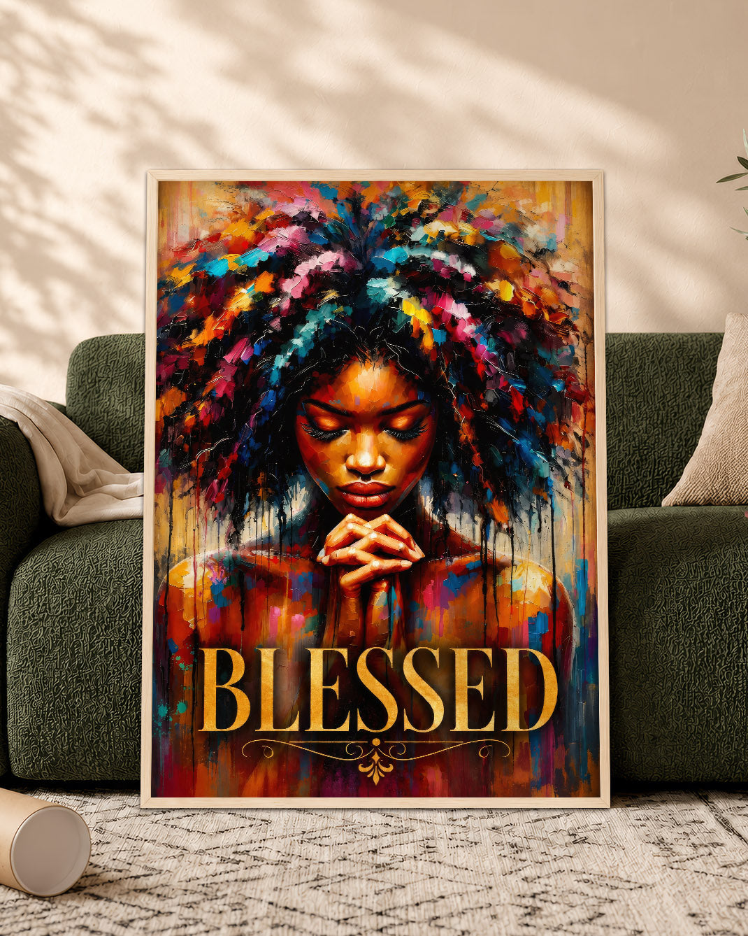 Black Woman Canvas Art - "Blessed" Faith & Afro Wall Decor