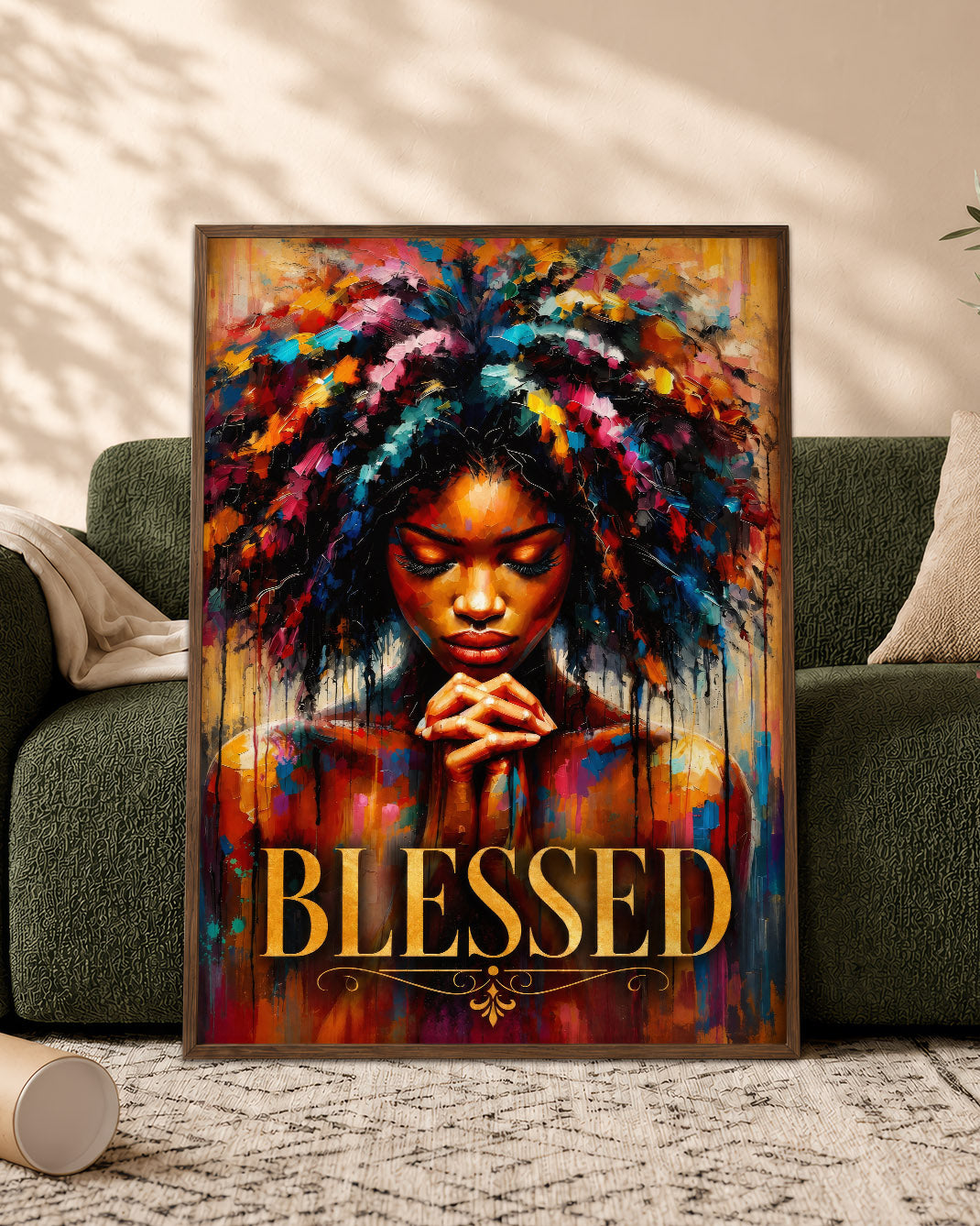 Black Woman Canvas Art - "Blessed" Faith & Afro Wall Decor