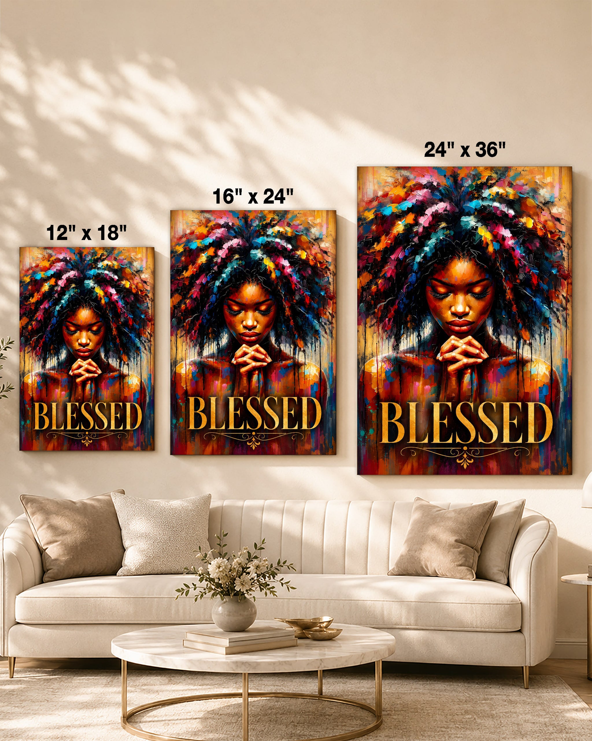 Black Woman Canvas Art - "Blessed" Faith & Afro Wall Decor