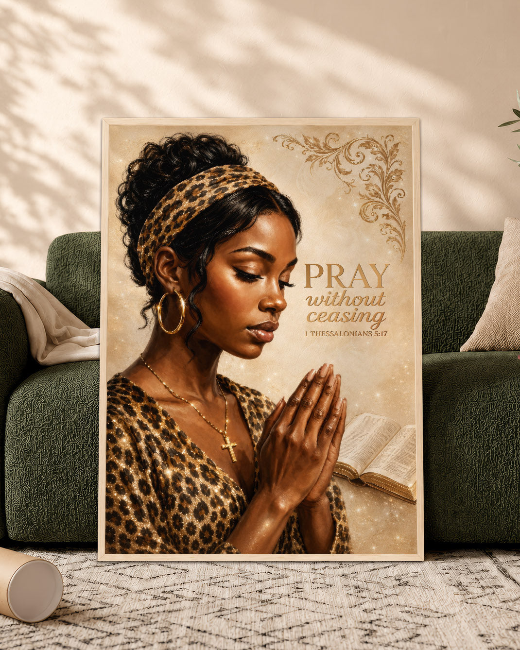 Black Woman Canvas Art - "Pray Without Ceasing" Wall Decor
