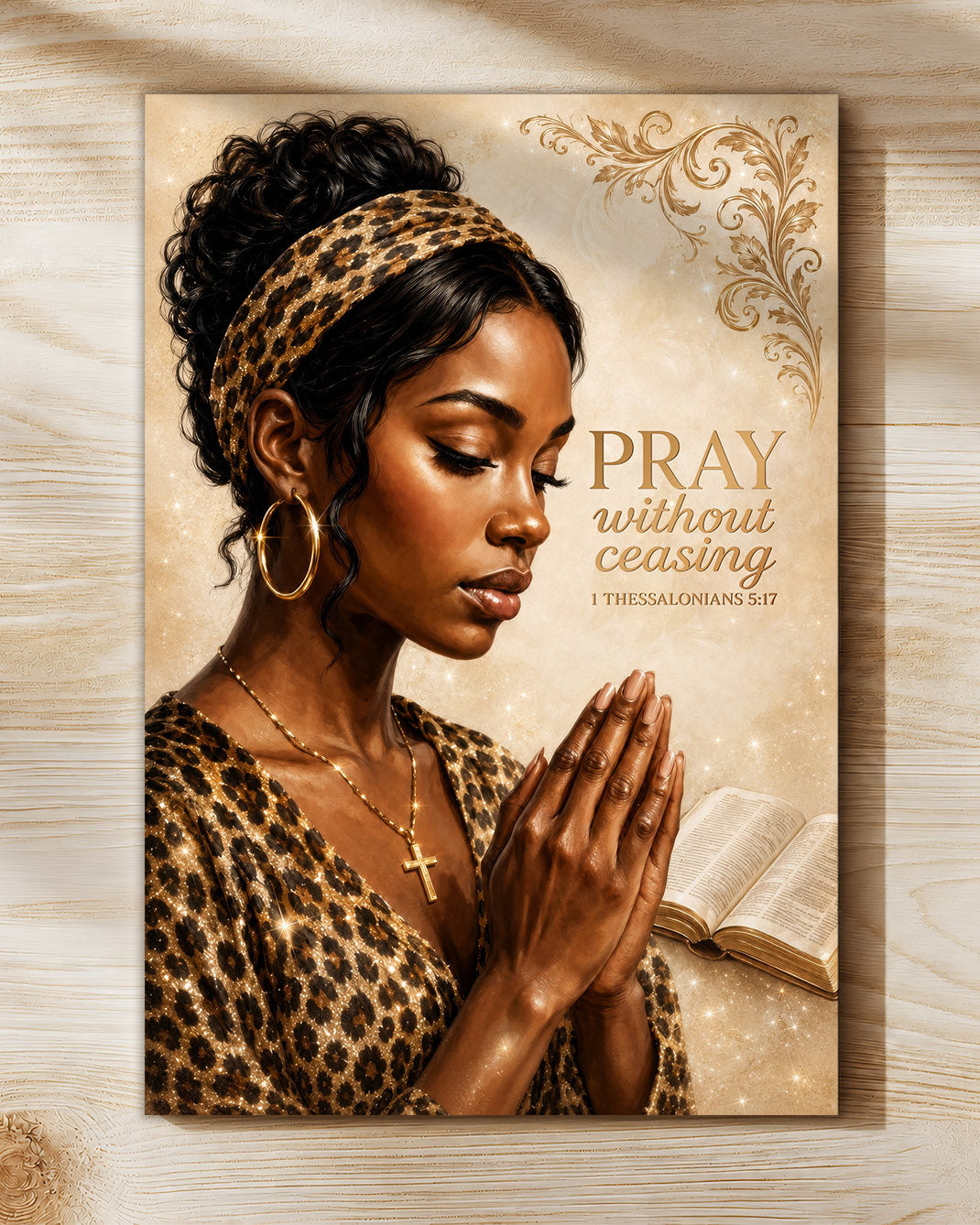 Black Woman Canvas Art - "Pray Without Ceasing" Wall Decor